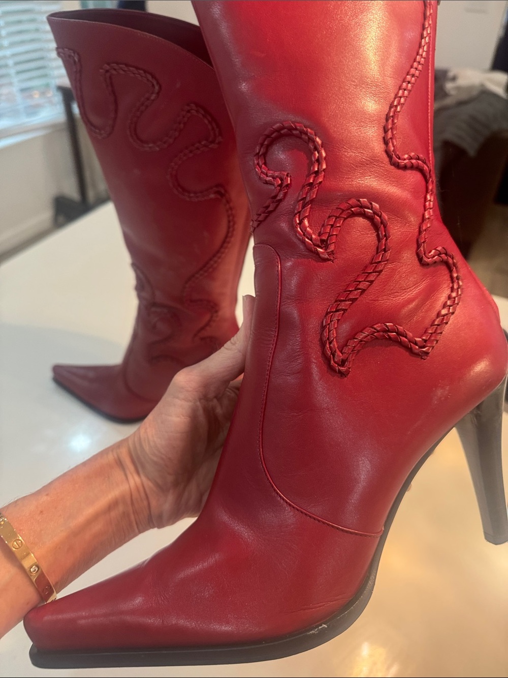 Sergio Rossi Red Leather Pointed-Toe boots - Picture 13 of 13
